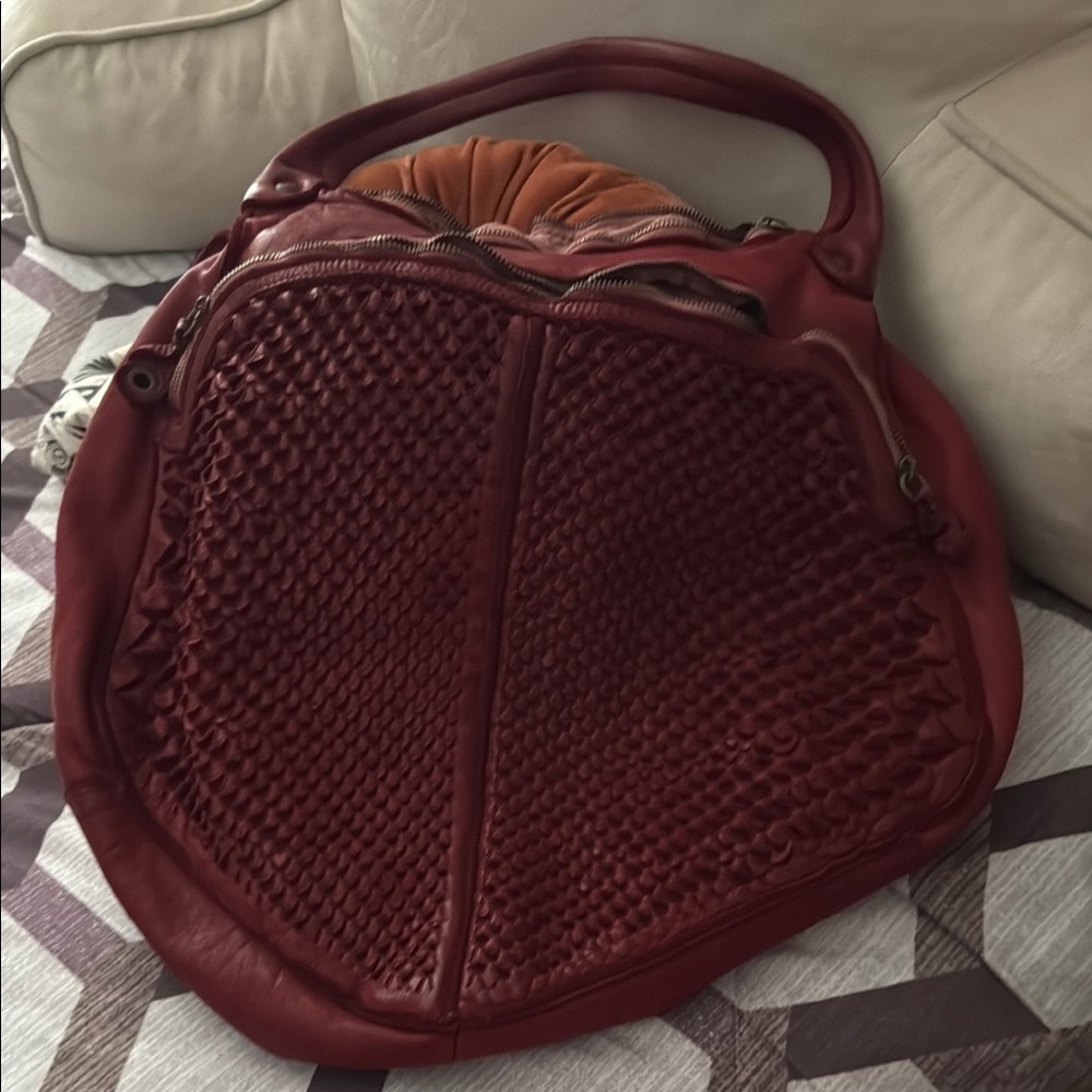 NWT Erreventidue Red Woven Leather Italian Shoulder Bag with Curved Handle